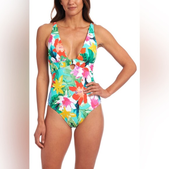 La Blanca Tropea Shirred Front One-Piece Swimsuit NWT - Picture 1 of 10